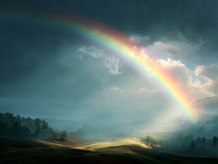 호수 위에 떠오른 아름다운 무지개