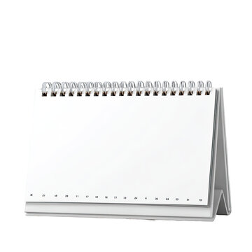 A blank white desk calendar with a wire-bound top, ready for scheduling
