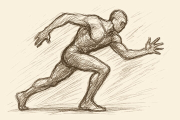 Fototapeta premium Vector lunging figure forward dynamic emphasizing strength lunge illustration sketch strokes energetic