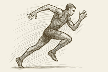 Fototapeta premium Definition elongated athlete illustration strokes hatching vector creating dynamic running flow sketch