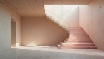 Minimalist Pink Staircase Interior Modern Architectural Sunlit Space