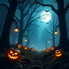 Fototapeta premium A Spooky Halloween Night with Jack-o-Lanterns