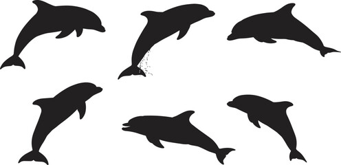Silhouette dolphins swimming, marine animals vector, ocean wildlife illustration, aquatic mammals design, sea life clipart, underwater nature graphic art