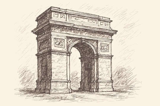 Rough textures triumphal arch vector uneven sketch depth linework highlighting illustration