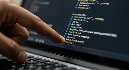 Engaged programmer debugging complex algorithms on a laptop screen, showcasing software engineering expertise