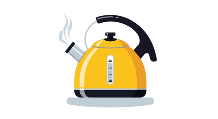 Vibrant Yellow Electric Kettle Steaming with Hot Water, Ready for Brewing Beverages in a Modern Kitchen Setting