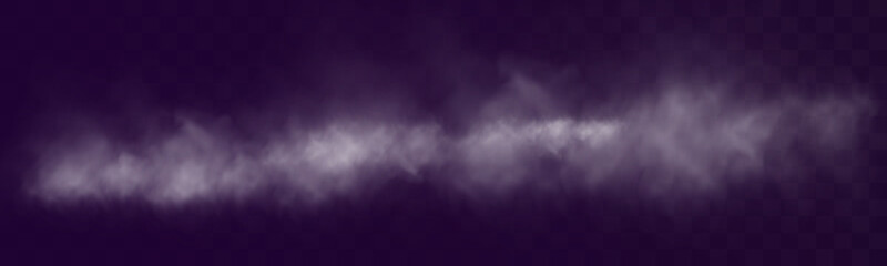 Fototapeta premium White smoke or fog effect on dark transparent background, realistic mist cloud texture, steam haze overlay for design and atmosphere.