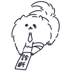 診断書を提出する社会人のポメラニアン線画