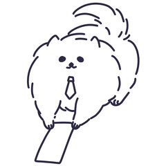 書類を提出する社会人のポメラニアン線画