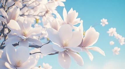 Beautiful spring nature close-up of white and pink magnolia flowers blooming on a tree branch