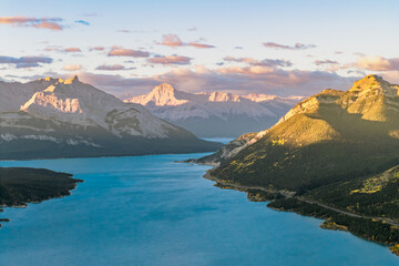 Obraz premium Aerial view of Abraham Lake near Banff and Jasper National Parks 