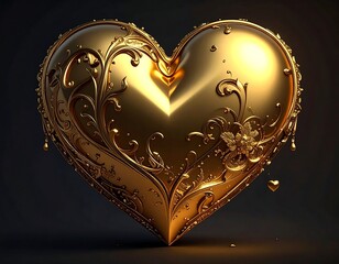 Gleaming golden heart with ornate floral embellishments and dramatic light