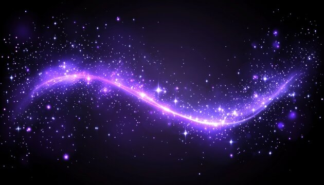 Stunning Abstract Purple Galaxy Background with Bright Waves and Sparks Emitting Divine Energy
