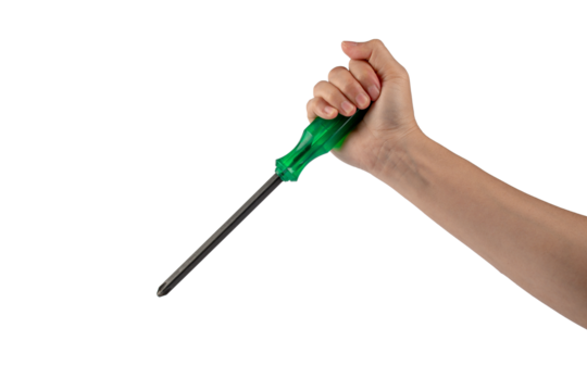 Green screwdriver in hand on transparent background - Powered by Adobe