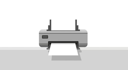 Office printer with paper output on a flat surface, illustration with clean design