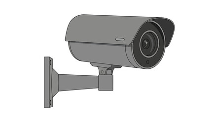 Schematic drawing of a modern bullet-style CCTV security camera for surveillance and property protection, isolated on a white background