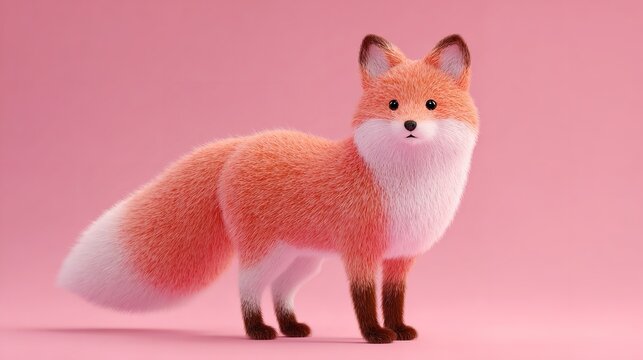 Charming Cartoon Fox: A Whimsical 3D Render on Pastel Pink Background