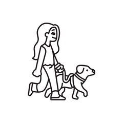 Girl with Dog on Leash Outline Vector – Walking Pet Concept Isolated on White Background