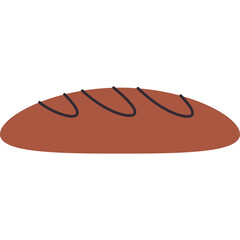 Simple Cartoon Style Loaf of Bread with Three Dark Brown Scoring Marks on a Transparent Background