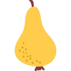 Simple Cartoon Yellow Pear Fruit Icon with Stem and Bottom Detail on Transparent Background