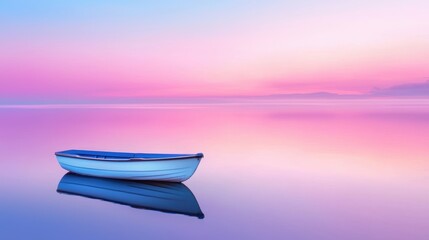 Quiet A small boat floating on a glass like river at dawn.