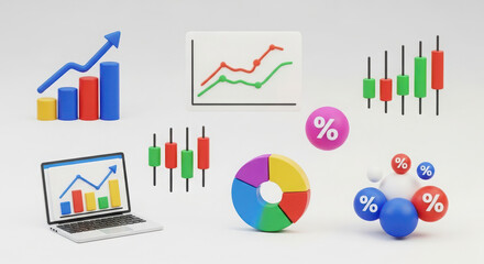 Financial growth and data analysis icons representing business progress stock market trends and investments