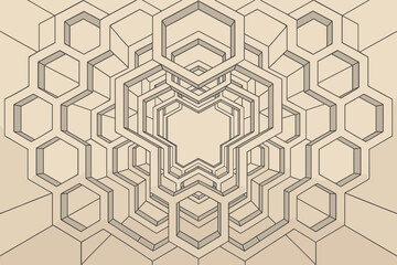 Across vector geometric hollow to illusion create perspective d frame illustration hexagon