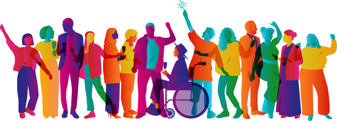 Colourful people's silhouettes. Happy people together. Party, celebration concept.