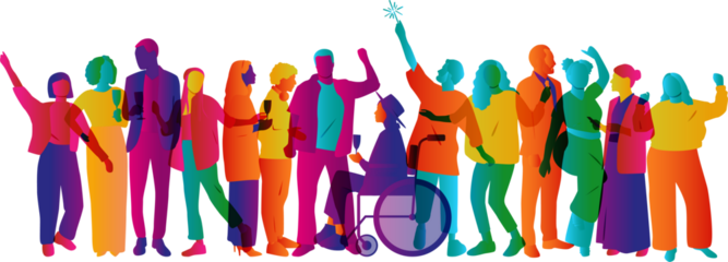 Colourful people's silhouettes. Happy people together. Party, celebration concept.