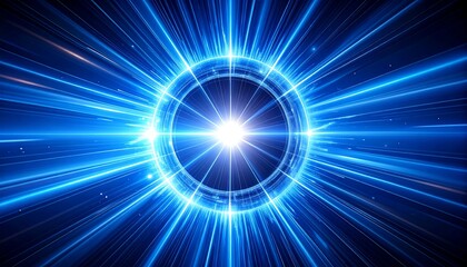 Abstract Blue Energy Portal with Light Beams.