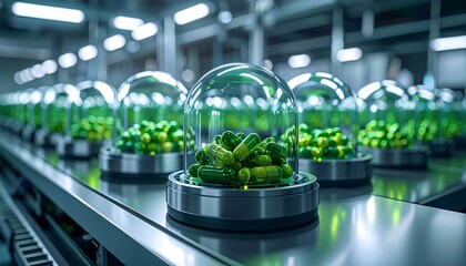 Capsules in lab under glass domes.