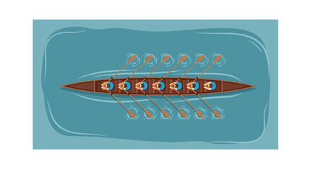 Overhead View Rowing Team Racing Across Calm Waters - Vector Illustration © Avra