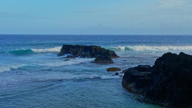 Aerial view Coastal Waves and Cloudscape with the tropical shoreline waves background	
