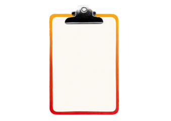 A bright clipboard with a white paper is isolated against a black background