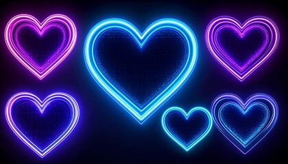 Neon Heart Shapes on Dark Background.