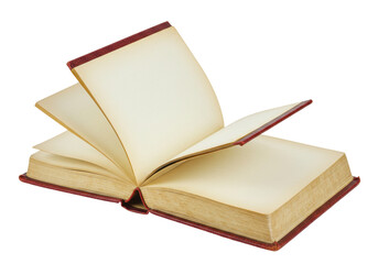 Isolated open book with blank pages, red cover, education concept, antique, vintage style