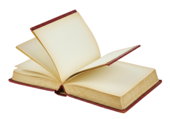 Isolated open book with blank pages, red cover, education concept, antique, vintage style