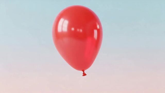 Red balloon floating on pastel background, minimalist concept symbolizing obesity and body inflation metaphor with copy space