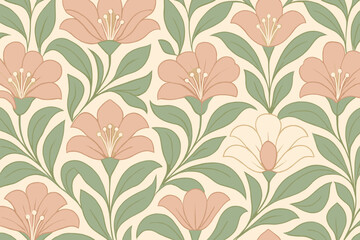 Elegance across stylized sage pattern repeating leaves floral illustration tiles cream vector