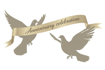 Two elegant doves soar with a golden ribbon proclaiming "Anniversary celebration" perfect for commemorating special milestones and expressing heartfelt wishes.