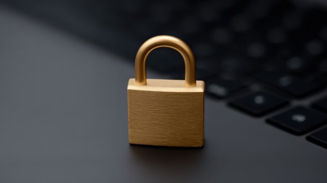 Close-up view of a gold padlock resting on a dark surface creating a striking contrast. Cyber Monday - Powered by Adobe