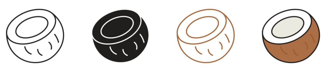 Coconut icon set. Healthy food vector illustration on white background. 