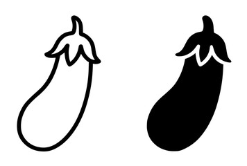 Minimalist icon, Eggplant vector, black and white, outline and silhouette