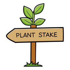 Plant stake sign with green leaves pointing direction for gardening  