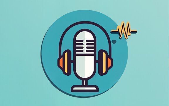 podcasting symbol with microphone, headphone and audio waveform. High quality
