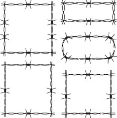 Vector barbed wire frames and borders set with various shapes for security protection and boundary concepts
