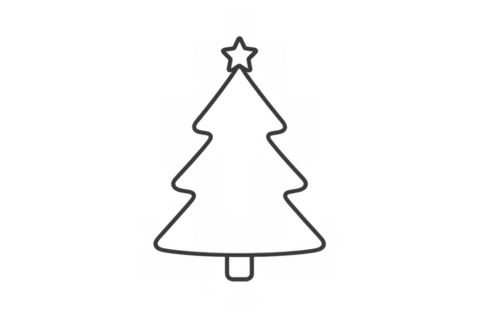 Christmas tree outline icon featuring a star on top, representing holiday seasons, winter festivals, and seasonal events