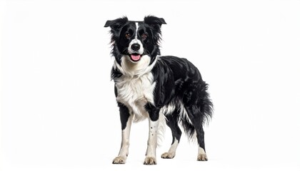 Playful black and white dog with expressive eyes standing confidently