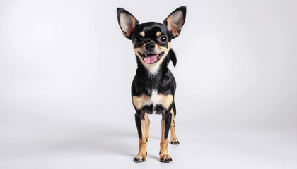 Happy Small Dog with Ears Standing on a White Background