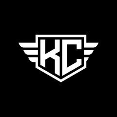 KC Logo vector image of initial shield with wing outline and simple shield